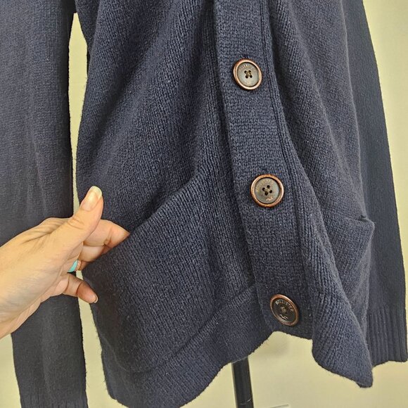 VTG Hollister 1922 University Cardigan Sweater Sz M Navy Chunky Knit Wool Preppy - Picture 4 of 10